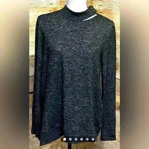 Democracy Cut Out Mock Neck Pullover Casual Sweater Size Medium Black & Gray